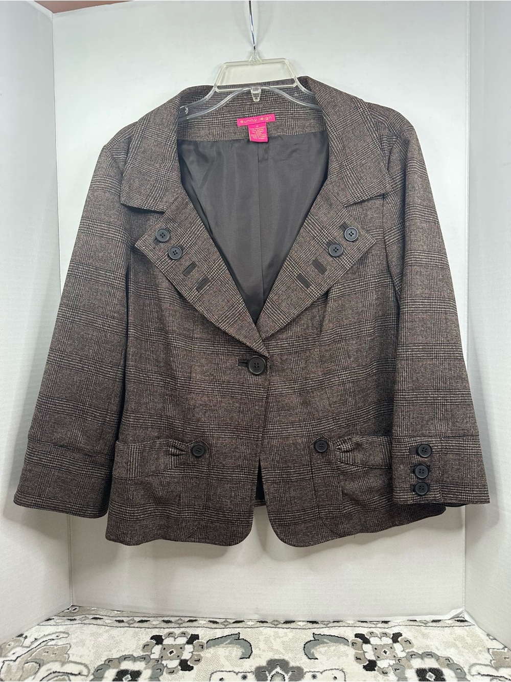 Sunny Leigh Brown Plaid Blazer Jacket, size 14, NWOT